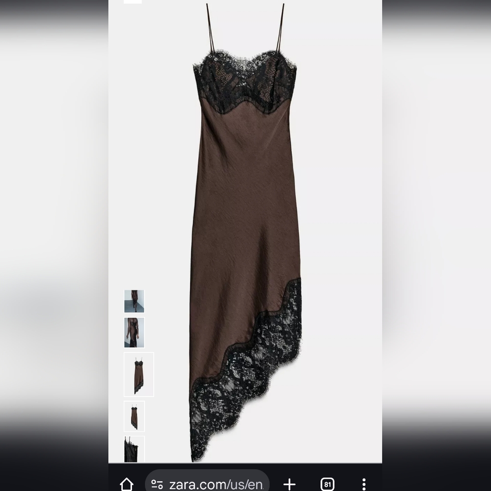 Zara Chocolate Asymmetrical Dress with Lace - Picture 7 of 10